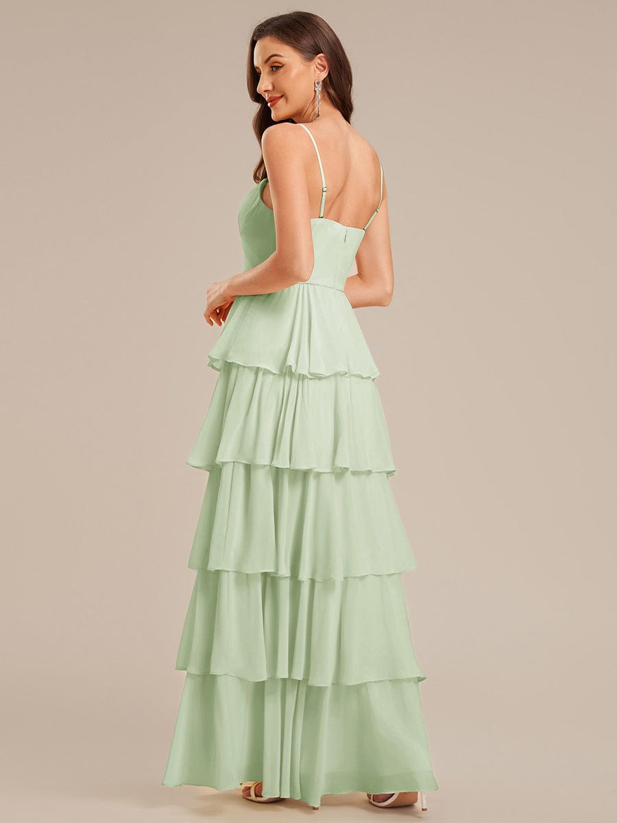 Ruffled Chiffon Sleeveless Wedding Guest Dress #color_Mint Green