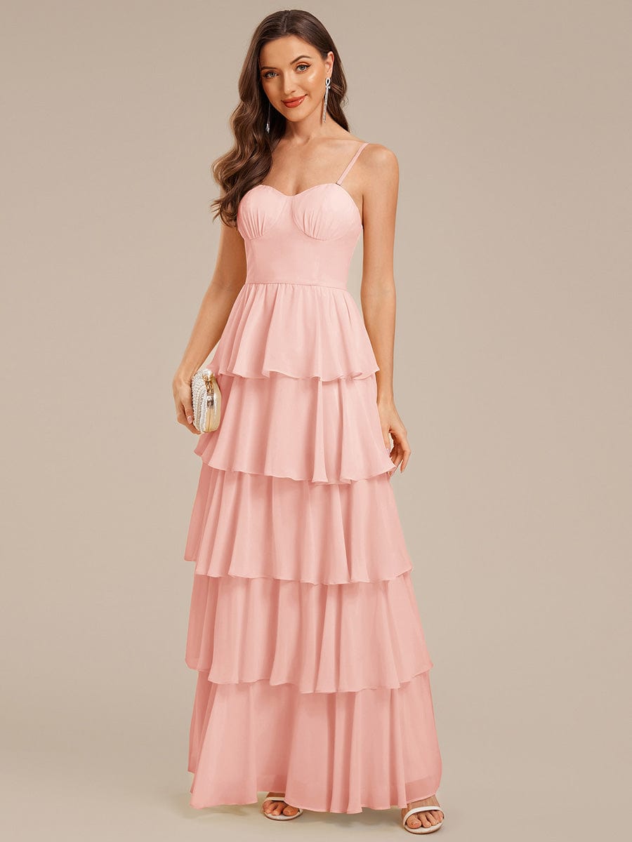 Ruffled Chiffon Sleeveless Wedding Guest Dress #color_Pink