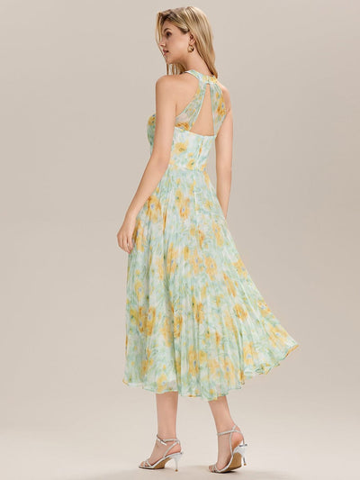 Cut-Out Chiffon Floral Wedding Guest Dress #color_Sunlit Fern