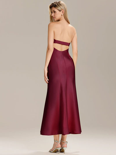 Knit Sleeveless Mermaid Wedding Guest Dress #color_Burgundy