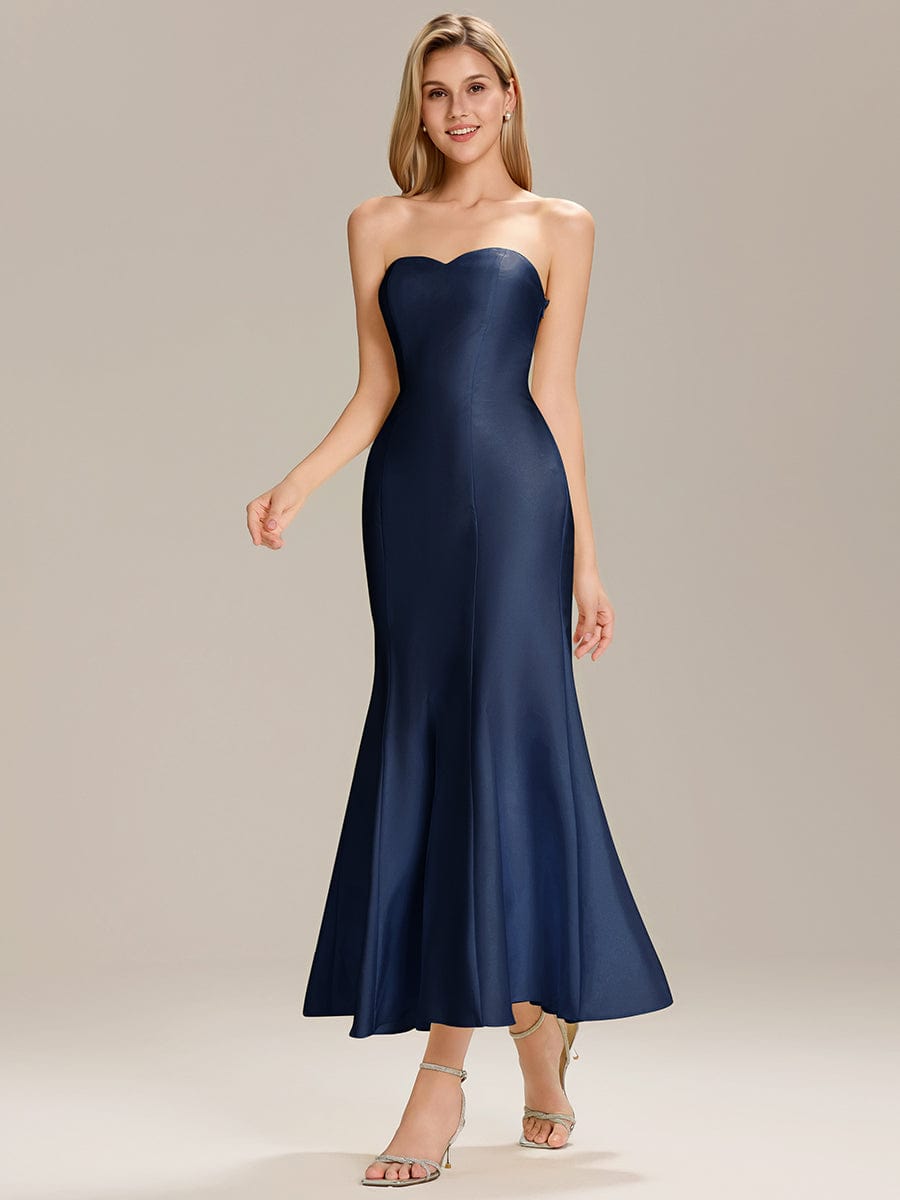 Knit Sleeveless Mermaid Wedding Guest Dress #color_Navy Blue