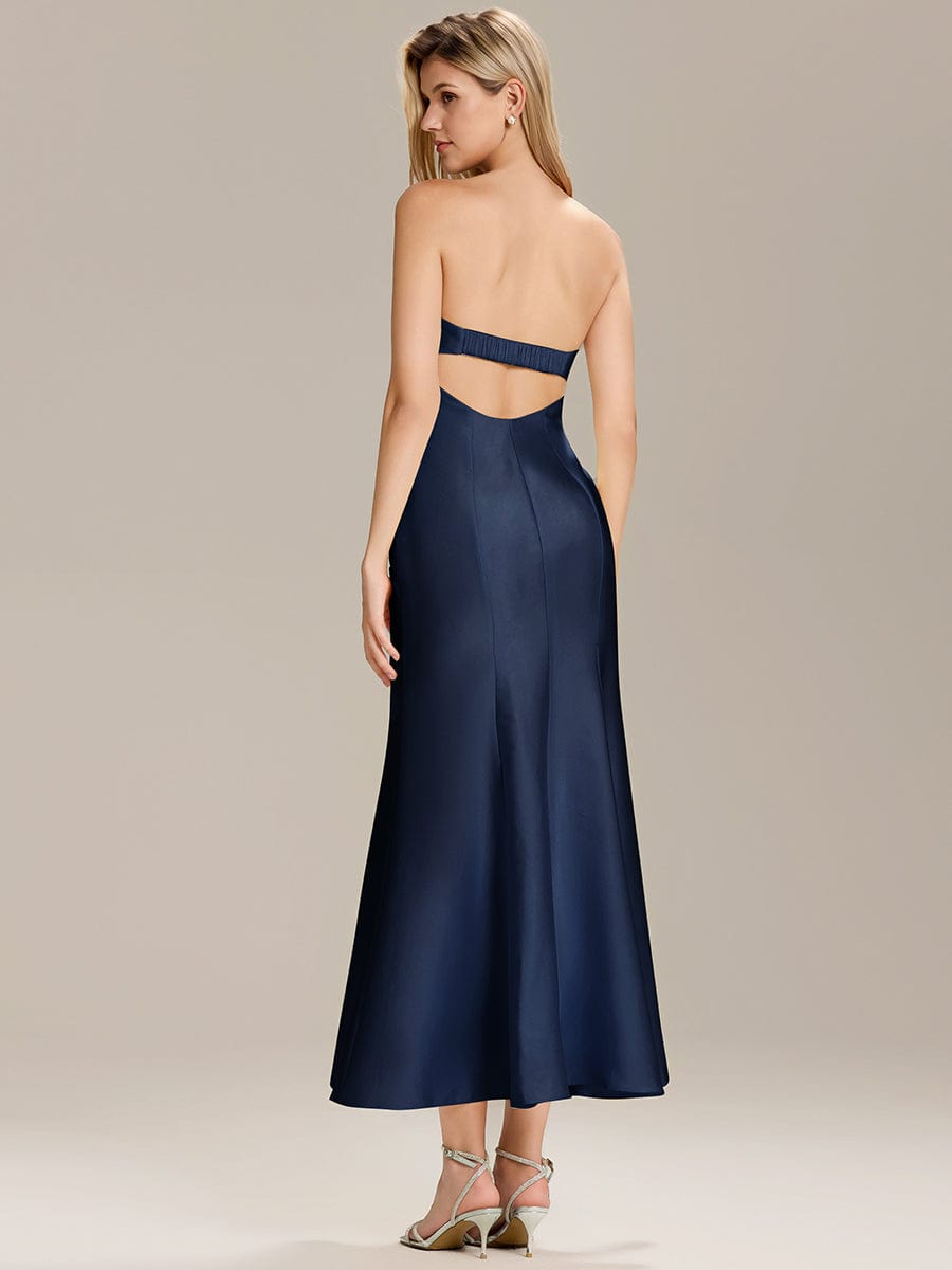 Knit Sleeveless Mermaid Wedding Guest Dress #color_Navy Blue