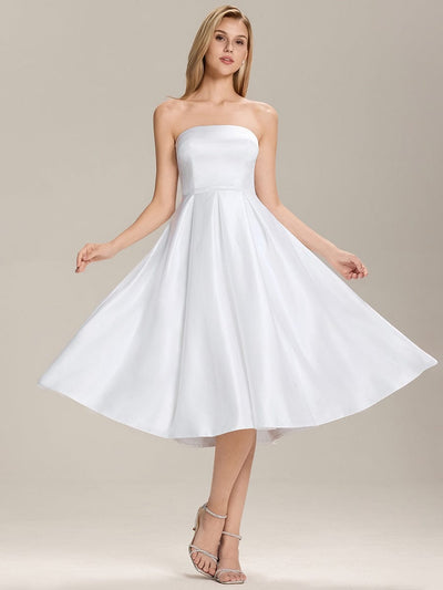 Satin Strapless A-Line Wedding Guest Dress #color_White