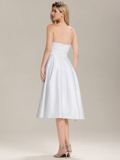 Satin Strapless A-Line Wedding Guest Dress #color_White