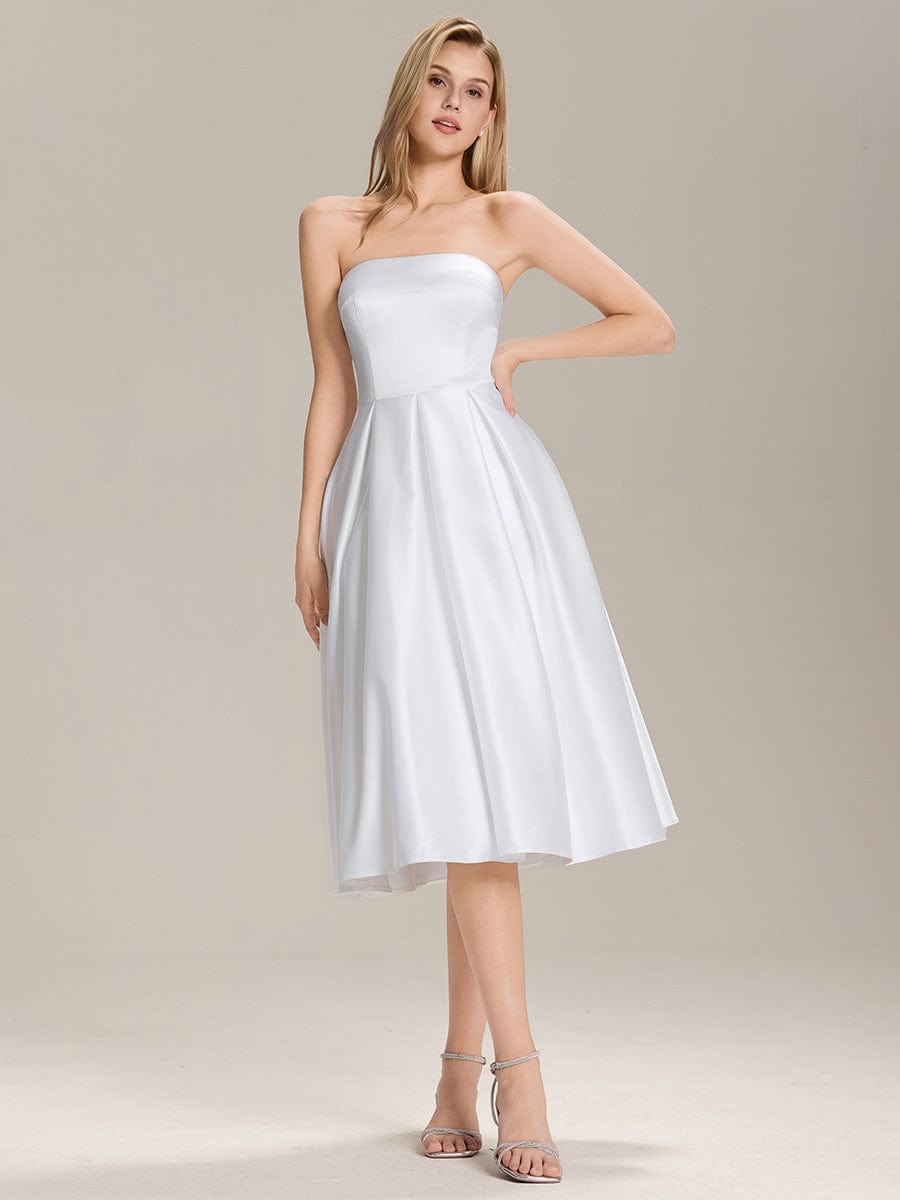 Satin Strapless A-Line Wedding Guest Dress #color_White