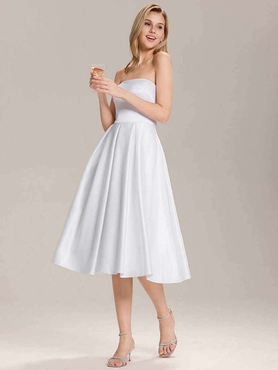 Satin Strapless A-Line Wedding Guest Dress #color_White