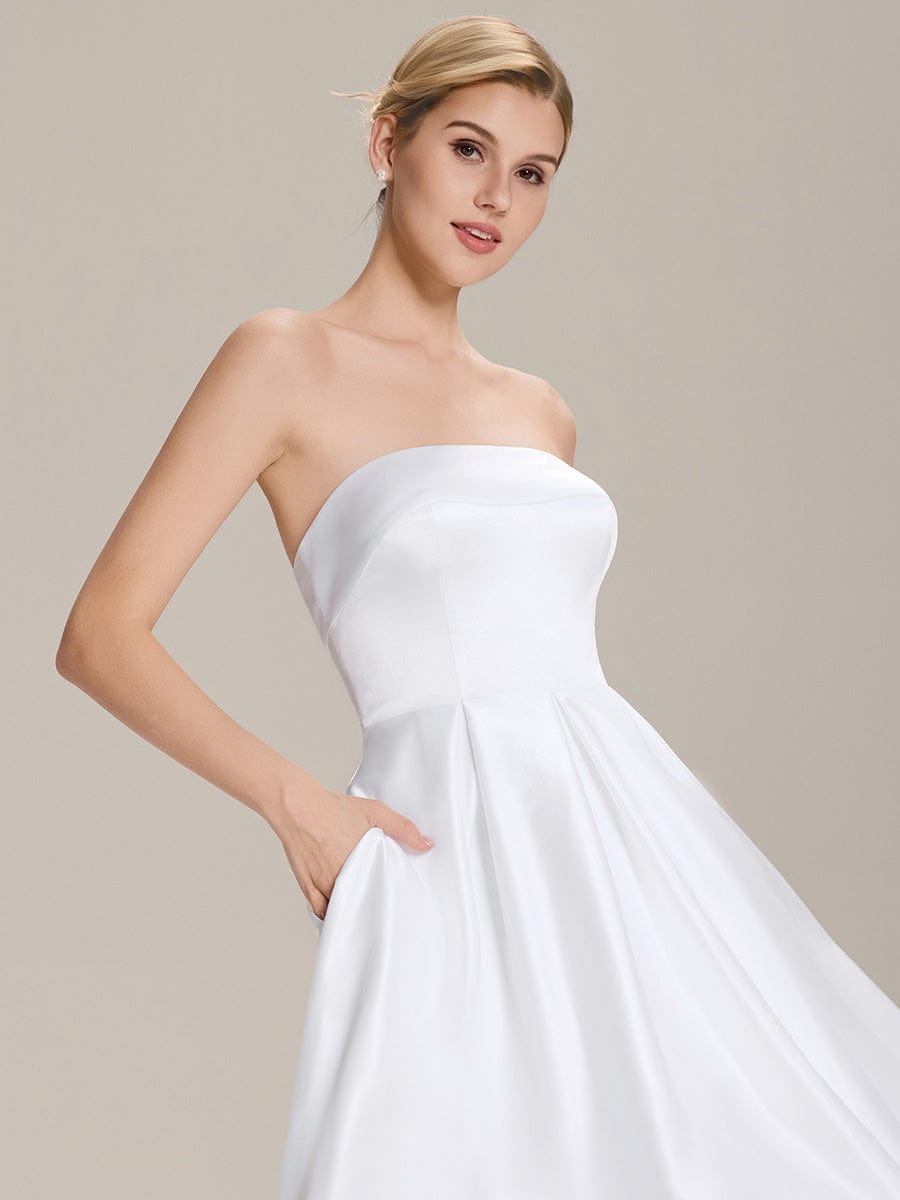 Satin Strapless A-Line Wedding Guest Dress #color_White