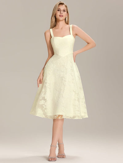 Floral Print Mesh Wedding Guest Dress With Pocket #color_Yellow