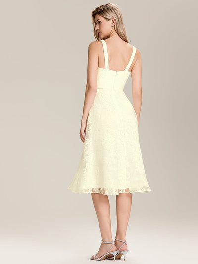 Floral Print Mesh Wedding Guest Dress With Pocket #color_Yellow