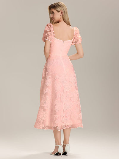 Chiffon Puff Sleeve A-Line Wedding Guest Dress #color_Pink