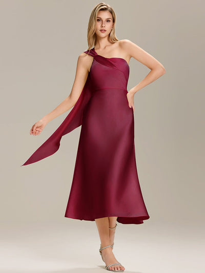 Satin Sleeveless Wrap Wedding Guest Dress #color_Burgundy