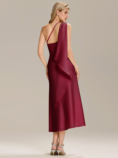 Satin Sleeveless Wrap Wedding Guest Dress #color_Burgundy