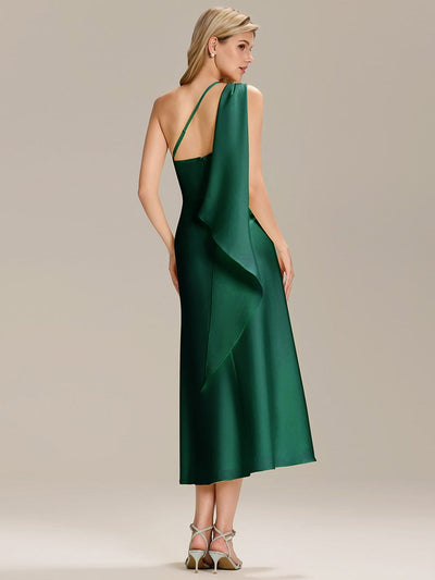 Satin Sleeveless Wrap Wedding Guest Dress #color_Dark Green