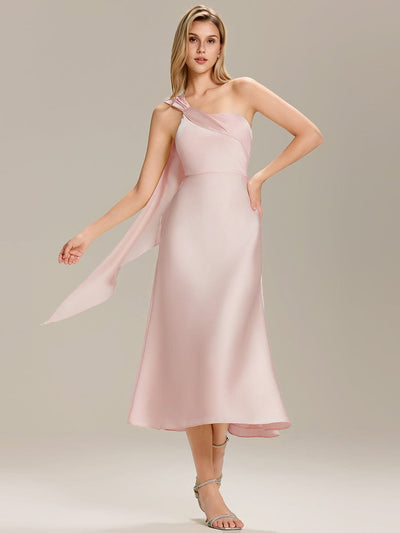 Satin Sleeveless Wrap Wedding Guest Dress #color_Pink