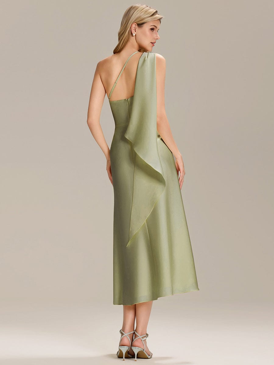 Satin Sleeveless Wrap Wedding Guest Dress #color_Sage Green