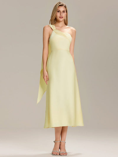 Satin Sleeveless Wrap Wedding Guest Dress #color_Yellow