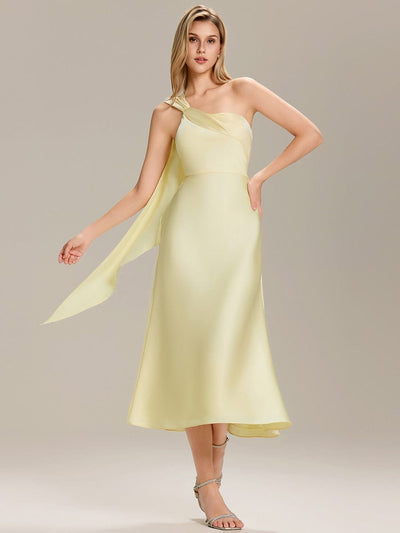Satin Sleeveless Wrap Wedding Guest Dress #color_Yellow
