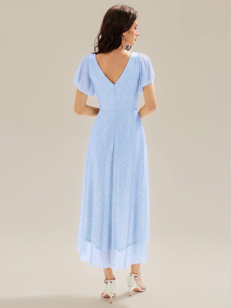 Pleated Glitter Ruffle Sleeve Dress #color_Ice Blue
