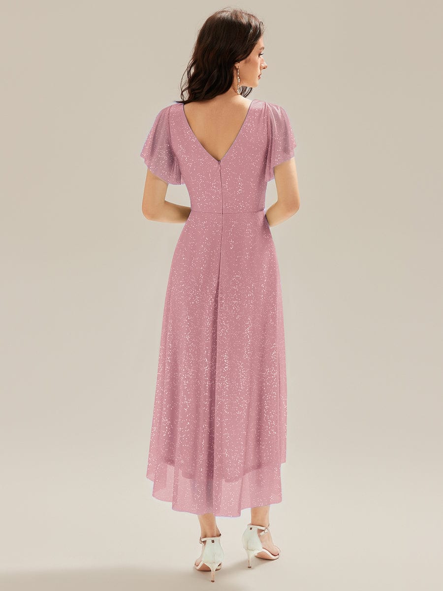Pleated Glitter Ruffle Sleeve Dress #color_Purple Orchid