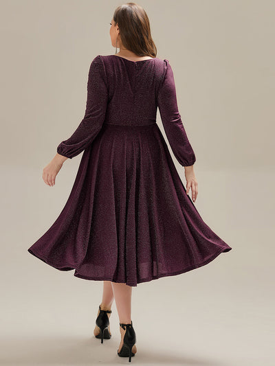 Plus Size With Pocket Glitter Midi Wedding Guest Dress #color_Dark Purple