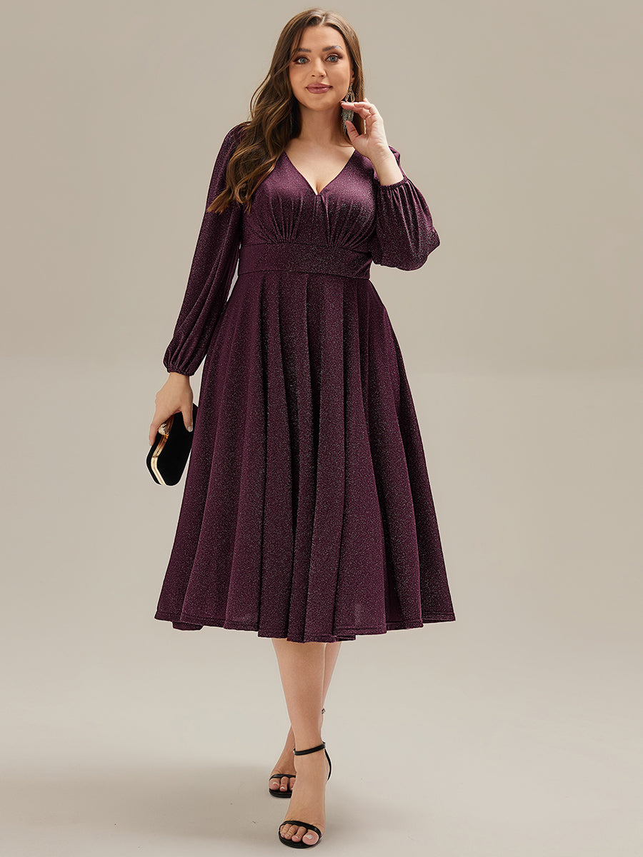 With Pocket Glitter Midi Wedding Guest Dress #color_Dark Purple