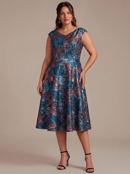 Jacquard Cap Sleeve A-Line Wedding Guest Dress - Ever-Pretty US