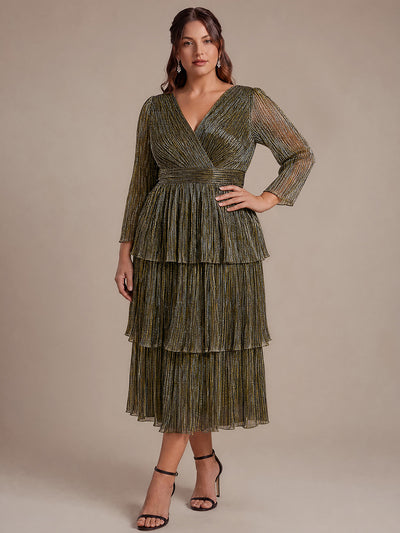 Plus Size Tiered Tulle Shimmer Wedding Guest Dress