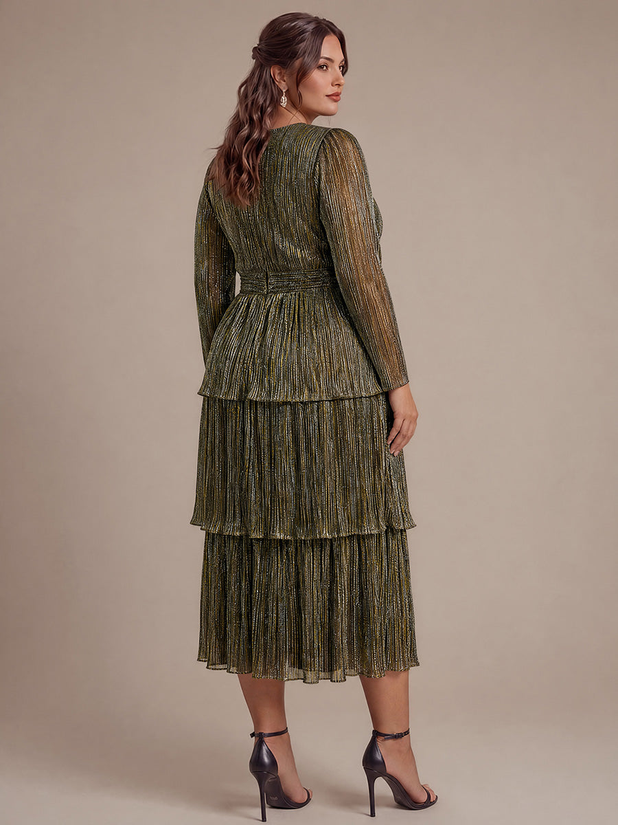 Plus Size Tiered Tulle Shimmer Wedding Guest Dress #color_Metallic Gold
