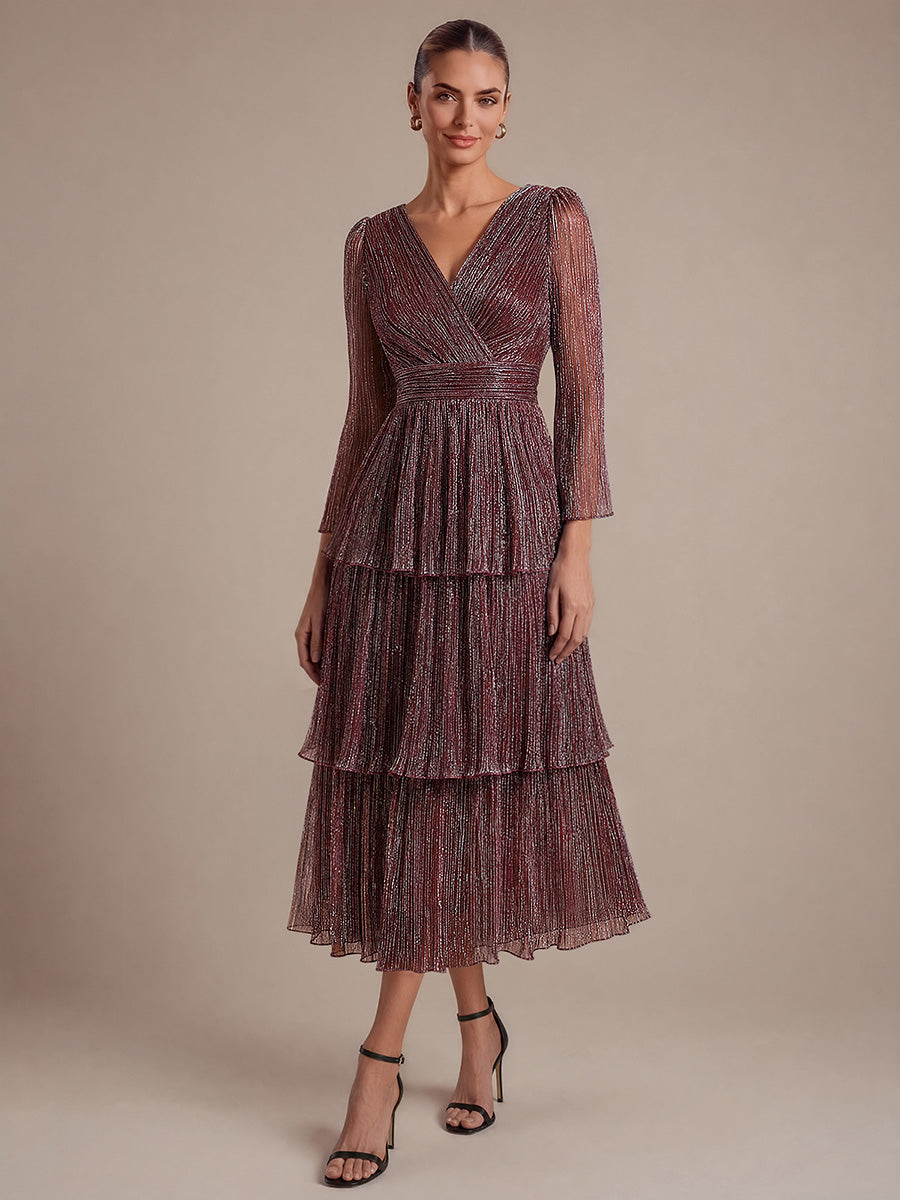 Tiered Tulle Tulle Fitted Sleeve Wedding Guest Dress