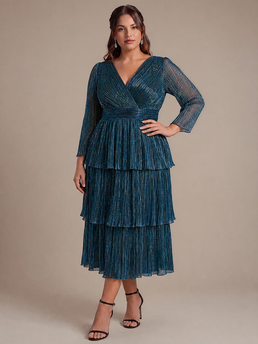 Plus Size Tiered Tulle Shimmer Wedding Guest Dress #color_Teal Blue