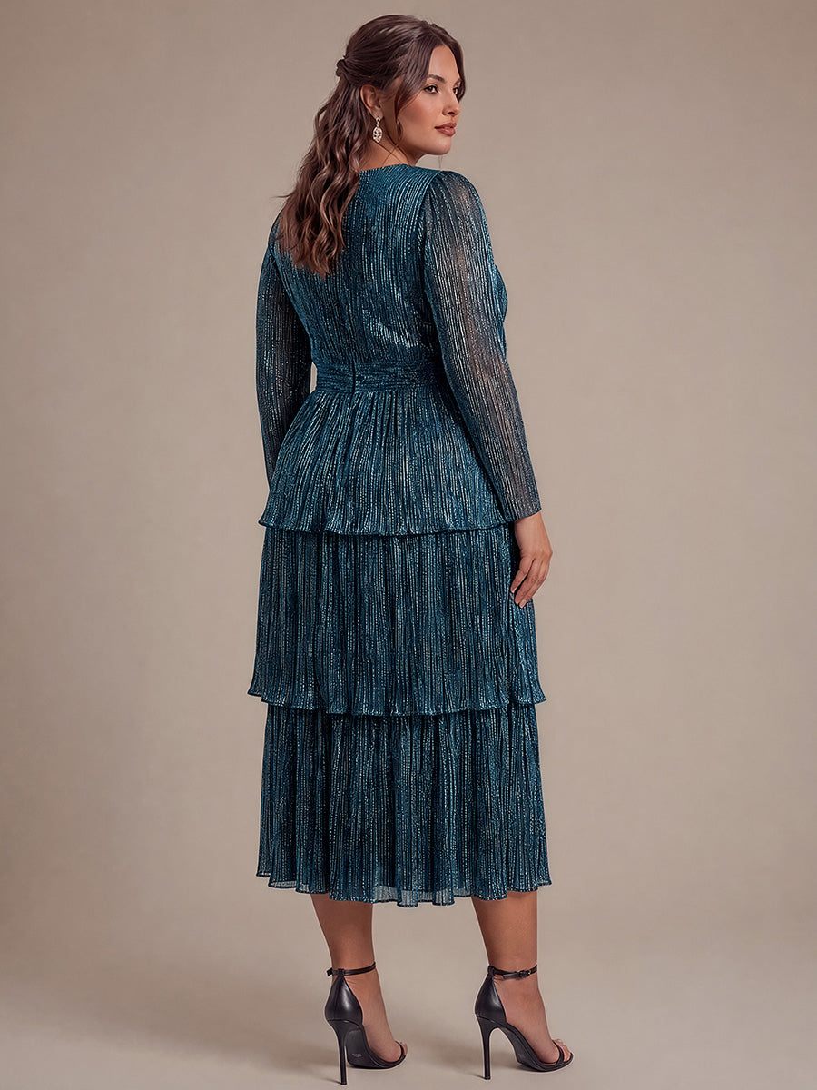 Plus Size Tiered Tulle Shimmer Wedding Guest Dress #color_Teal Blue