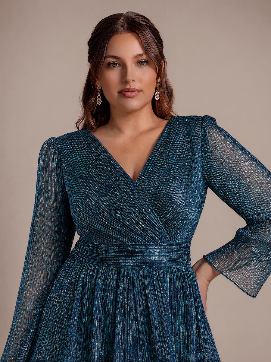 Plus Size Tiered Tulle Shimmer Wedding Guest Dress #color_Teal Blue