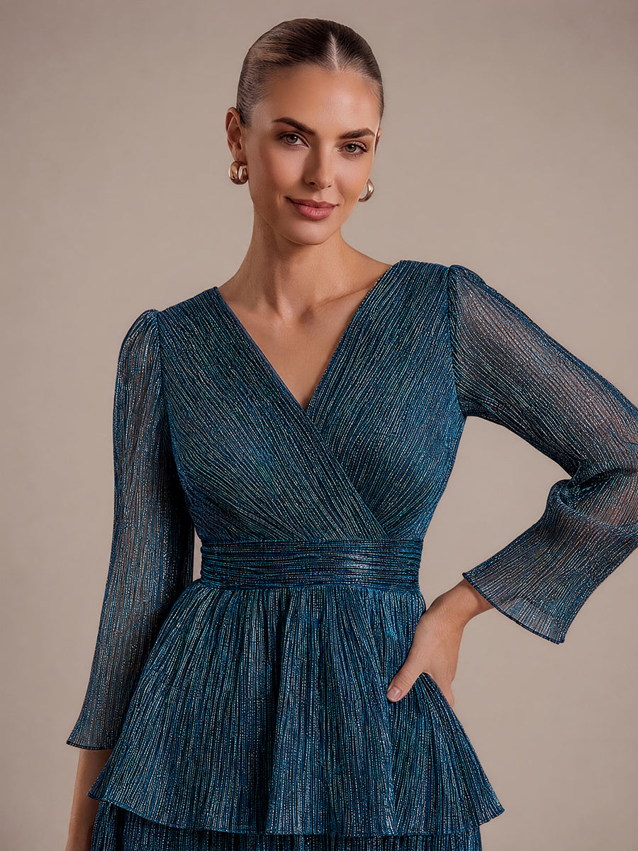 Tiered Tulle Tulle Fitted Sleeve Wedding Guest Dress
