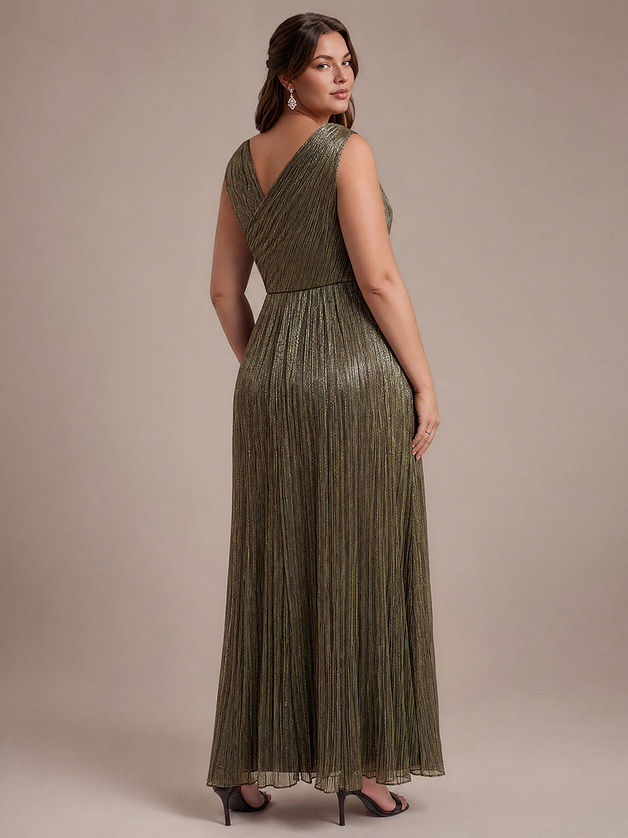 Plus Size Slit Lurex Tulle Sleeveless Wedding Guest Dress #color_Metallic Gold