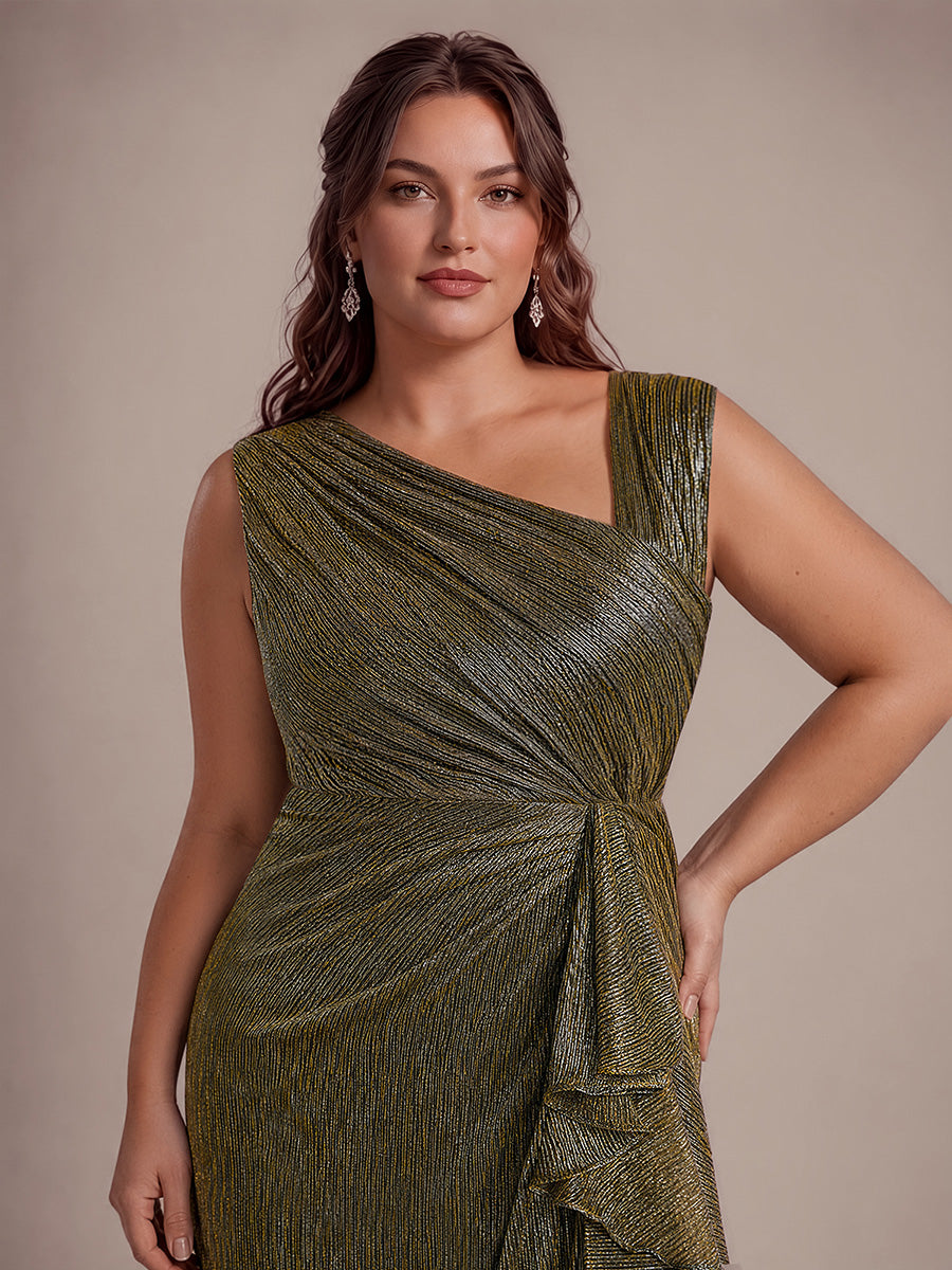 Plus Size Slit Lurex Tulle Sleeveless Wedding Guest Dress #color_Metallic Gold