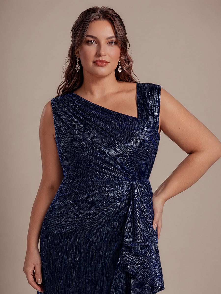Plus Size Slit Lurex Tulle Sleeveless Wedding Guest Dress #color_Navy Blue