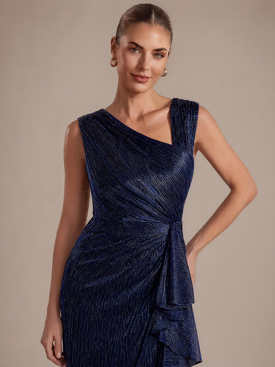 Slit Lurex Tulle Shimmer Sleeveless Wedding Guest Dress #color_Navy Blue