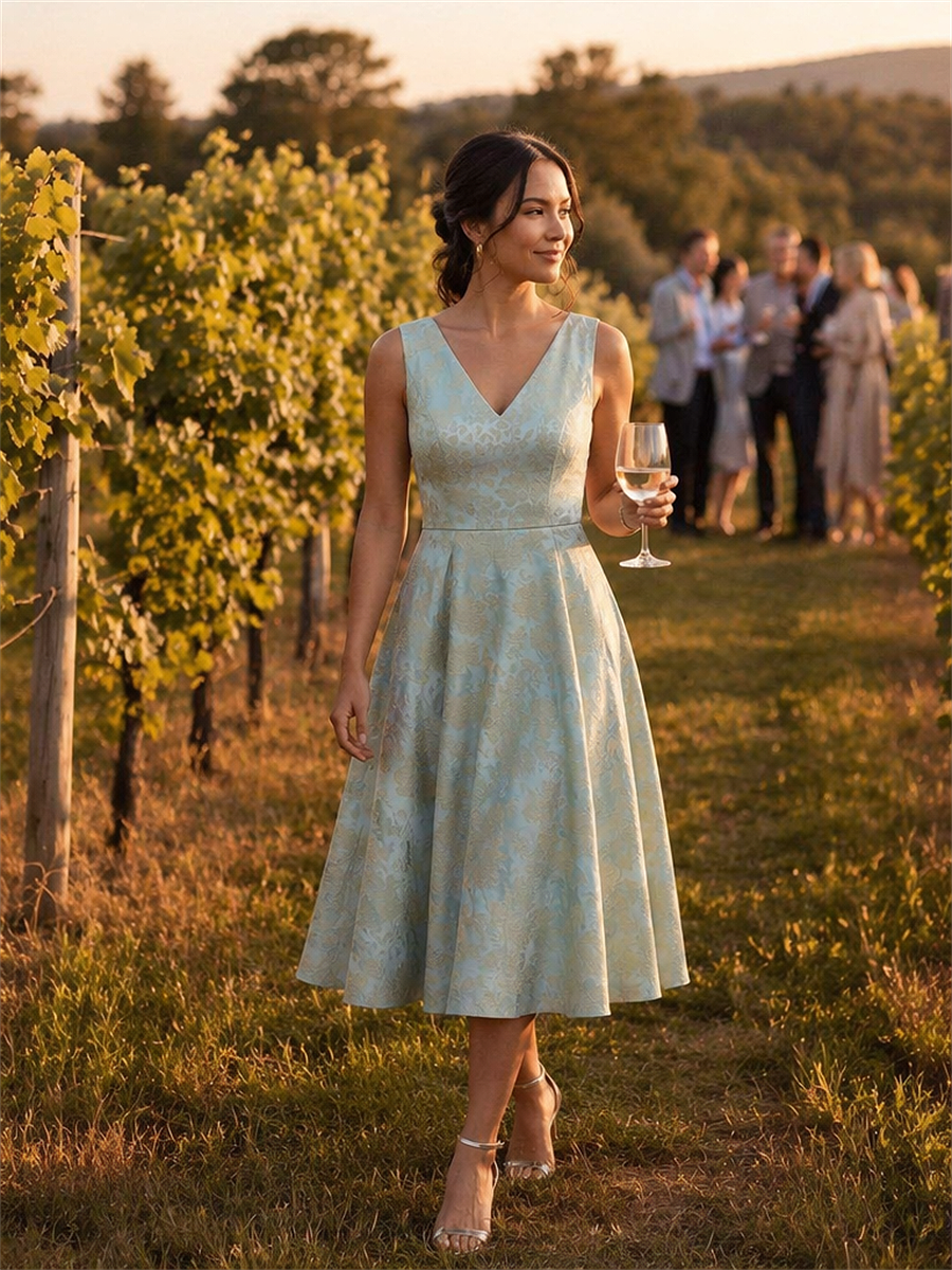 midi cocktail dress wedding guest Ever-Pretty Floral Jacquard Size:0-3 mo Long Summer Dresses for linen robe V neck feminine shape that moves