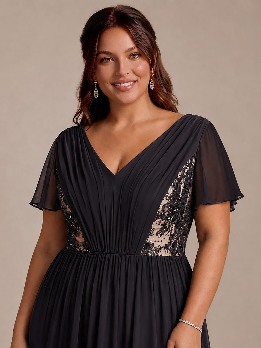 Plus Size See-through Chiffon Wedding Guest Dress #color_Black