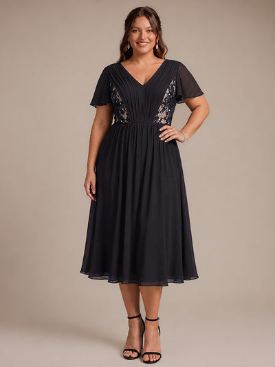 Plus Size See-through Chiffon Wedding Guest Dress