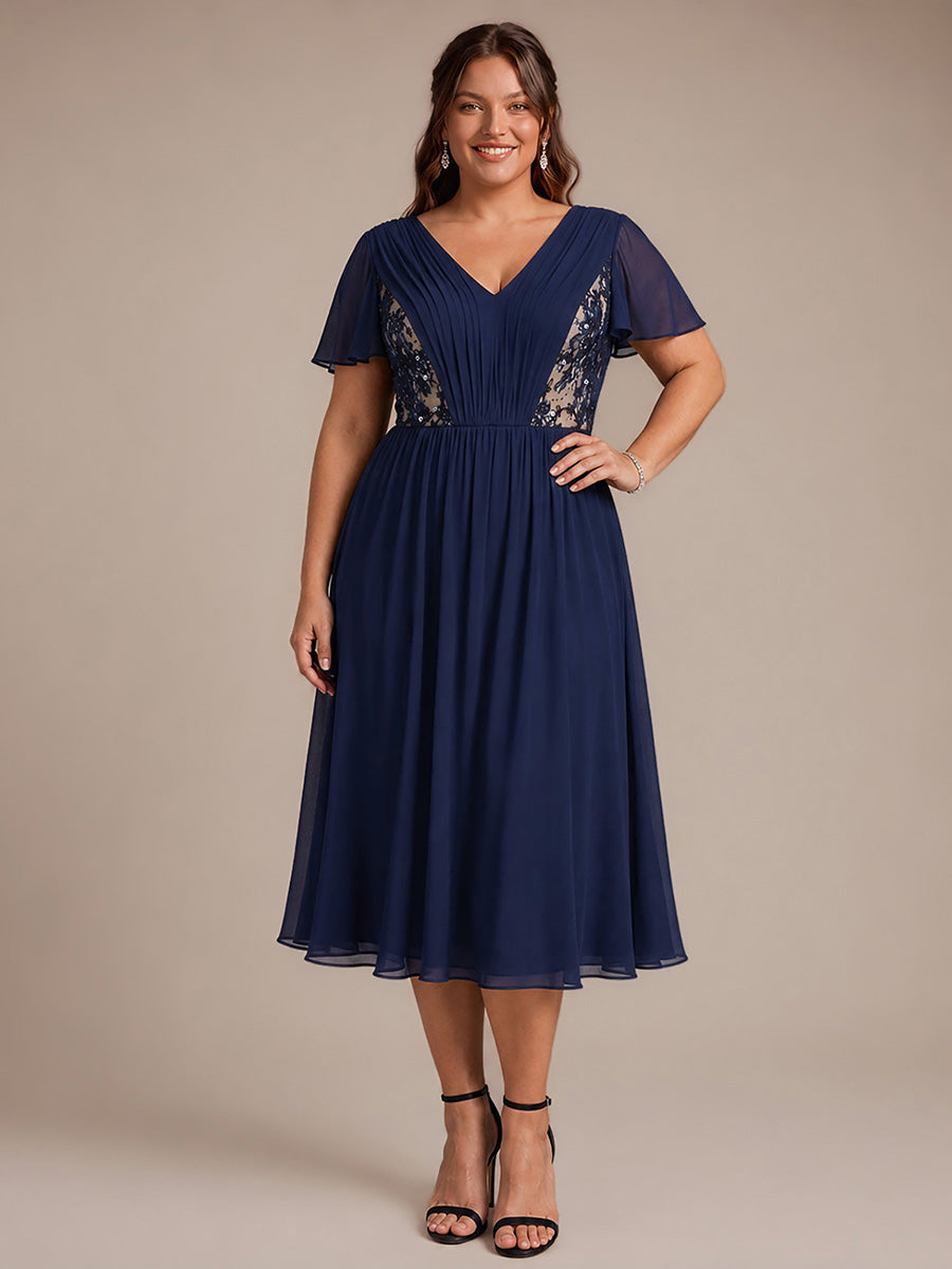 Plus Size See-through Chiffon Wedding Guest Dress #color_Navy Blue