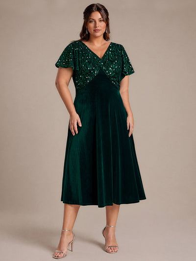 Plus Size Sequin Velvet Wedding Guest Dress