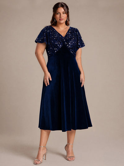 Plus Size Sequin Velvet Wedding Guest Dress