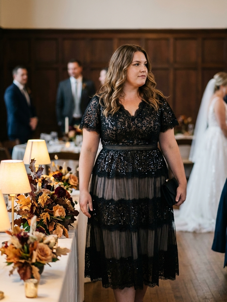 Ever-Pretty Plus Size Tiered Tulle Lace Lace Dress