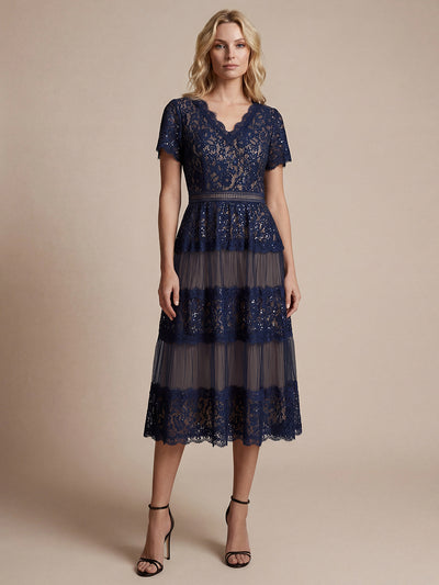 Lace Ruffle Sleeve A-Line Wedding Guest Dress
