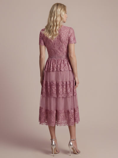 Lace Ruffle Sleeve A-Line Wedding Guest Dress #color_Purple Orchid