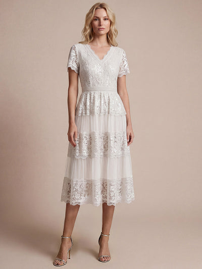 Lace Ruffle Sleeve A-Line Wedding Guest Dress