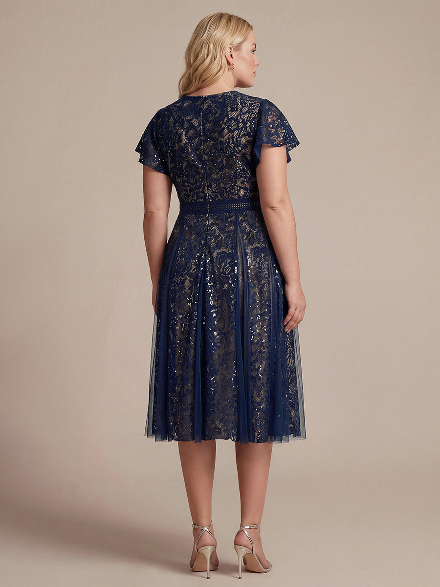 Ever-Pretty Lace V-Neck Midi Cocktail Dress with Flutter Sleeves Vestido con Lentejuelas Ever-Pretty Lace V-Neck Midi Cocktail Dress with Flutter Sleeves Vestido con Lentejuelas