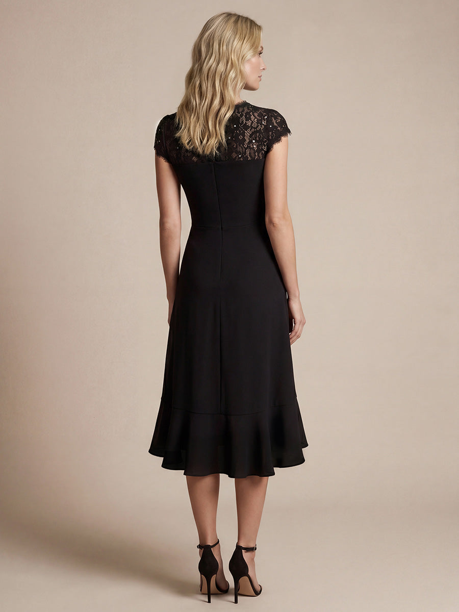 Ever-Pretty Lace Cap Sleeve Midi Lace Dress with Ruffle Hem Ever-Pretty Lace Cap Sleeve Midi Lace Dress with Ruffle Hem