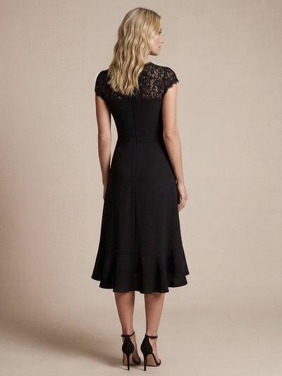 Lace Cap Sleeve Mermaid Wedding Guest Dress #color_Black